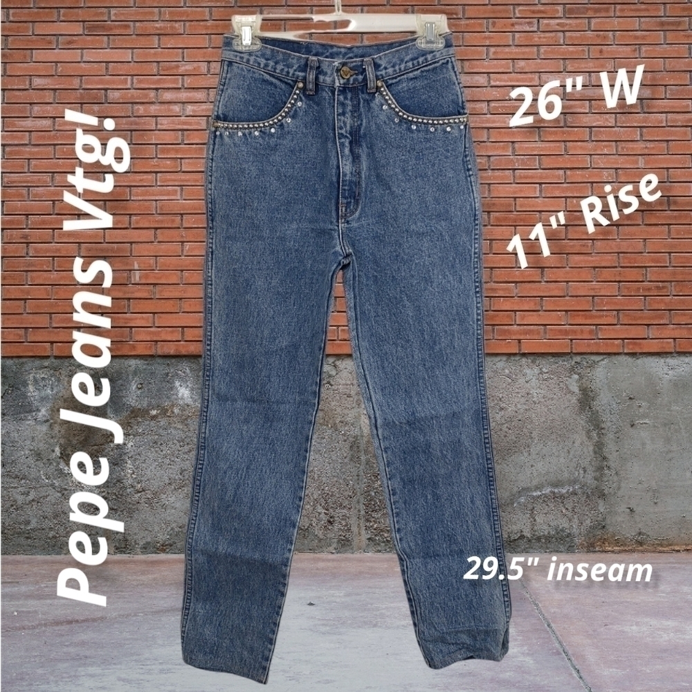 Vintage Rare Pepe Jeans London High Waist Straight Leg Embellished Jeans 26 EUC - Picture 2 of 15